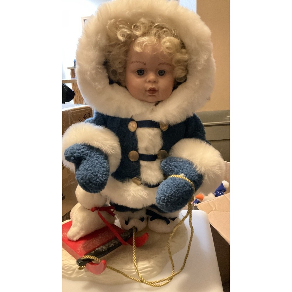 Vtg Porcelain Doll TelcoPlay w Toy Winter Motionette Display Decor -no Plug